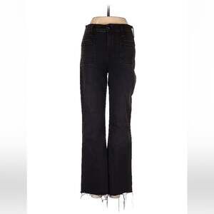 Frame Denim Women's Stretch Le Bardot Cropped Flare Jeans Raw Hem Size 25 Black